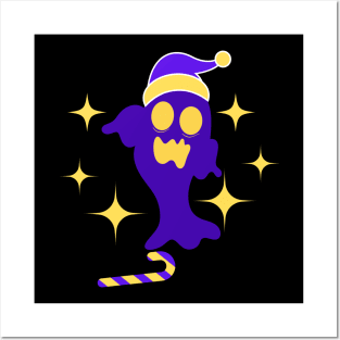 Funny Halloween Christmas Ghost with Candy Canes Posters and Art